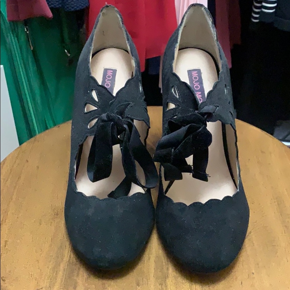 Black lace up heels with eyelet detailing